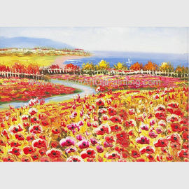 Palette Knife Poppy Oil Painting Colorful Red Floral Canvas Painting for Home Decor